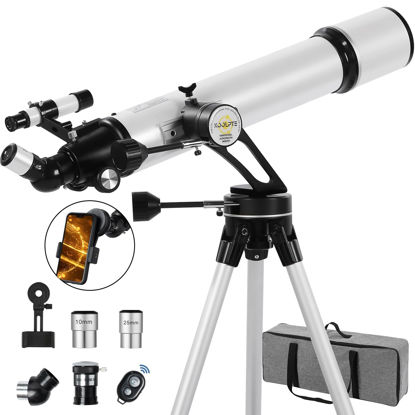 Picture of Telescope, 90mm Aperture 700mm - Vertisteel AZ Mounting Base, Highly Adjustable Telescopes, Ideal for Adults, Astronomers & Kids with Carrying Case, Wireless Remote, Phone Adapter (White)