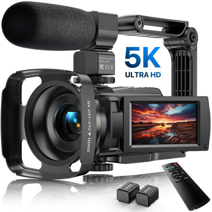 Picture of 5K Video Camera Camcorder, 48MP Wifi IR Night Vision Vlogging Camera, 16X Digital Zoom Touchscreen Camera, 6Axis Anti-Shake with External Microphone, Lens Hood, Stabiliser, Remote Control &2 Batteries