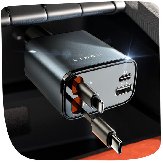 Picture of LISEN Retractable Car Charger [69W USB C Car Adapter] for iPhone 16 Car Charger Fast Charging, Valentines Day Gifts for him her Women Men, Car Accessories USBC Car Charger for iPhone 16 15 14 13, Gray