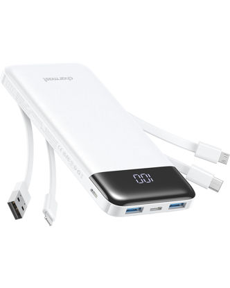 Picture of Portable Charger with Built in Cables, Portable Charger with Cords Wires Slim 10000mAh Travel Battery Pack 6 Outputs 3 Inputs 3A Fast Charging Power Bank for Samsung Google Pixel LG Moto iPhone iPad