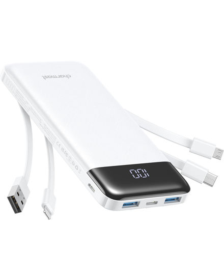 Picture of Portable Charger with Built in Cables, Portable Charger with Cords Wires Slim 10000mAh Travel Battery Pack 6 Outputs 3 Inputs 3A Fast Charging Power Bank for Samsung Google Pixel LG Moto iPhone iPad