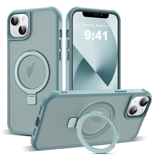 Picture of SKYLMW Compatible with iPhone 13 Case & iPhone 14 Case with Invisible Magnetic O-Ring Stand Translucent Case for iPhone 13 & 14 6.1" [Compatible with MagSafe][Great Grip Feeling], Blue