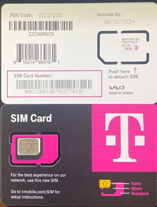Picture of T-Mobile SIM Card R15 5G 4G LTE TMobile Triple Cut Nano Micro 3 in 1 Ultimate TMO Starter Pack with Simbros Simkey to Remove The sim Tray on Any Device!