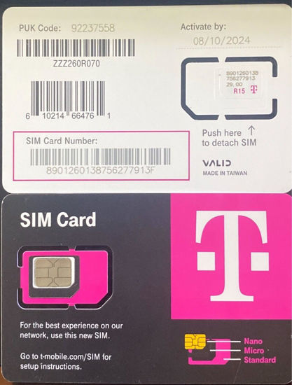 Picture of T-Mobile SIM Card R15 5G 4G LTE TMobile Triple Cut Nano Micro 3 in 1 Ultimate TMO Starter Pack with Simbros Simkey to Remove The sim Tray on Any Device!