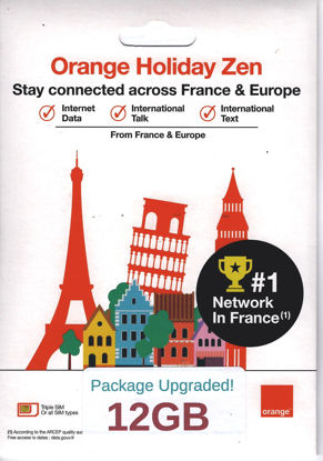 Picture of 12GB 14 Day Orange Europe SIM Card, 30 Minutes Calls+200 Texts to Worldwide. Fresh Stock, Upgraded Offer!