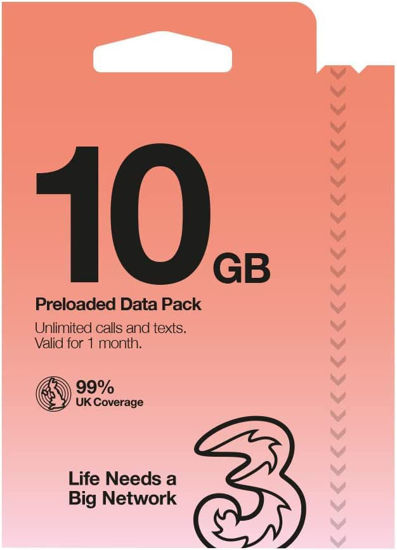 Picture of TSIM PrePaid Europe (UK Three) 10GB Europe SIM Card with 30 Days Validity (10Gb)