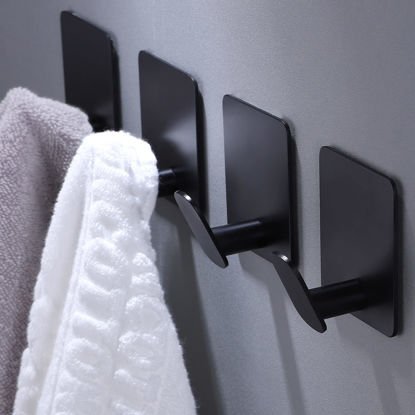 Picture of DELITON Adhesive Hooks - 4 Pack Towel/Coat Hooks Wall Hooks Stick on Bathroom or Kitchen (Matte Black, Stainless Steel)