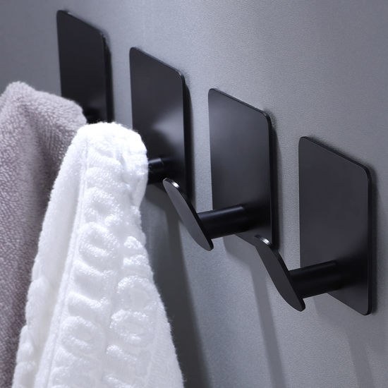 Picture of DELITON Adhesive Hooks - 4 Pack Towel/Coat Hooks Wall Hooks Stick on Bathroom or Kitchen (Matte Black, Stainless Steel)