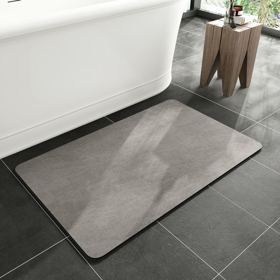 Picture of MontVoo -Bath Mat Rug-Rubber Backing Non Slip Quick Dry Absorbent Thin Bathroom Rugs Fit Under Door-Faux Suede Surface Bathroom Floor Mats-Shower Rug for in Front of Bathtub Shower Gray 16"x24"