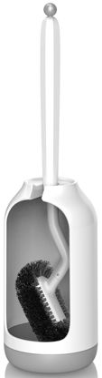 Picture of HAMITOR Toilet Bowl Brush Holder Set: Bathroom Deep Cleaning Toilet Cleaner Scrubber Under Rim with Curved Bristle for Dead Corner Clean - Hidden Rv Toilet Decorative Accessories with Caddy- White