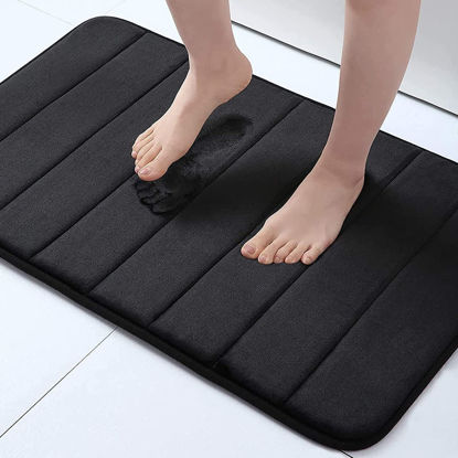 Picture of Buganda Memory Foam Bath Mat, 24" x 16", Ultra Soft and Non-Slip Bathroom Rugs, Water Absorbent and Machine Washable Bath Rug for Bathroom, Shower, and Tub, Black