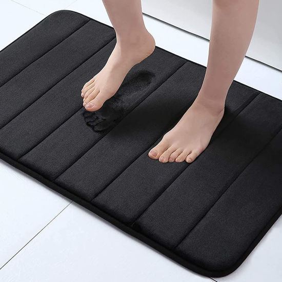 Picture of Buganda Memory Foam Bath Mat, 24" x 16", Ultra Soft and Non-Slip Bathroom Rugs, Water Absorbent and Machine Washable Bath Rug for Bathroom, Shower, and Tub, Black