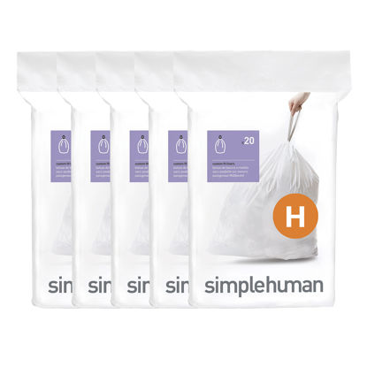 Picture of simplehuman Code H 100 Count,Genuine Custom Fit Liners, Drawstring Trash Bags in Dispenser Packs, 30-35 Liter / 8-9 Gallon, White
