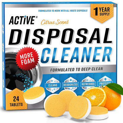 Picture of Garbage Disposal Cleaner Deodorizer Tablets - 24 Pack, New Powerful XL Foaming Tablet - Fresh Citrus Foam Sink Garburator Disposer Freshener, Natural Kitchen Drain Cleaning Care - 1 Year Supply