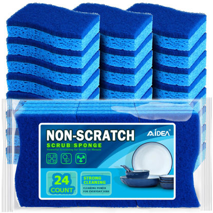 Picture of AIDEA Non Scratch Scrub Sponge, 24Count, Sponges for Dishes, Sponges Kitchen, Cleaning Sponge, Cleans Fast Without Scratching, Stands Up to Stuck-on Grime, Cleaning Power for Everyday Jobs
