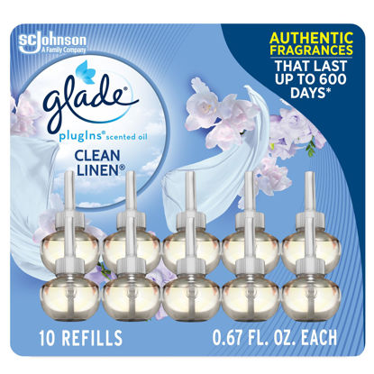 Picture of Glade PlugIns Scented Oil 10 Refills, Air Freshener, Clean Linen, 10 x 0.67 oz, Packaging May Vary