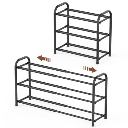 Picture of Gonfoam 3-Tier Expandable Shoe Rack,Adjustable Shoe Shelf Storage Organizer Heavy Duty Metal Free Standing Shoe Rack for Entryway Closet Doorway (Black)