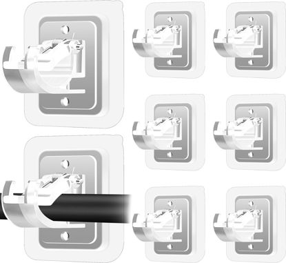 Picture of 8PCS No Drill Curtain Rod Brackets No Drilling Self Adhesive Curtain Rod Holder Hooks Nail Free Adjustable Curtain Rod Hooks Curtain Hangers for Bathroom Kitchen Home Bathroom and Hotel (Transparent)