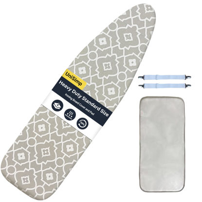 Picture of UniSimp Ironing Board Cover and Pad 15X54“ - Extra Thick Natural Cotton, Scorch & Stain-Resistant Padding, Standard Size Iron Board Cover with Metal Fasteners Heavy Duty Elastic Edge, Heatproof