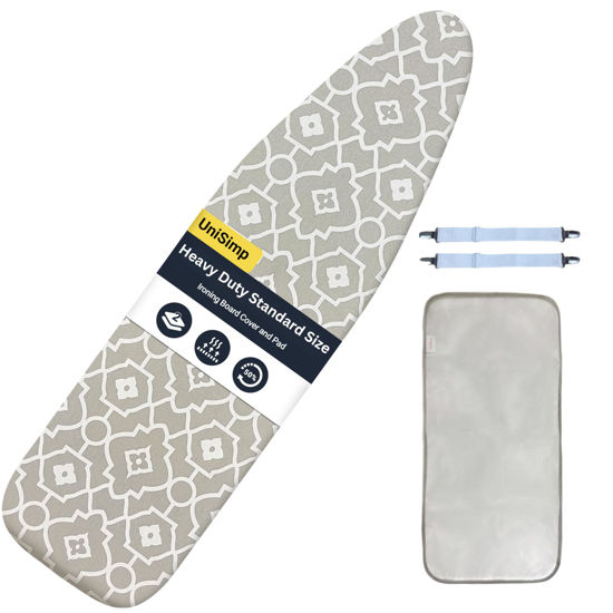 Picture of UniSimp Ironing Board Cover and Pad 15X54“ - Extra Thick Natural Cotton, Scorch & Stain-Resistant Padding, Standard Size Iron Board Cover with Metal Fasteners Heavy Duty Elastic Edge, Heatproof