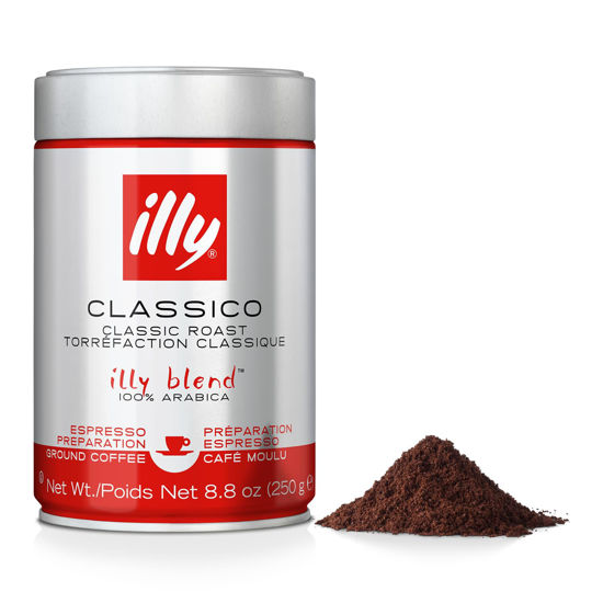Picture of illy Classico Espresso Ground Coffee, Medium Roast, Classic Roast with Notes of Chocolate & Caramel, 100% Arabica Coffee, All-Natural, No Preservatives, 8.8 oz, Ground for Espresso Machines