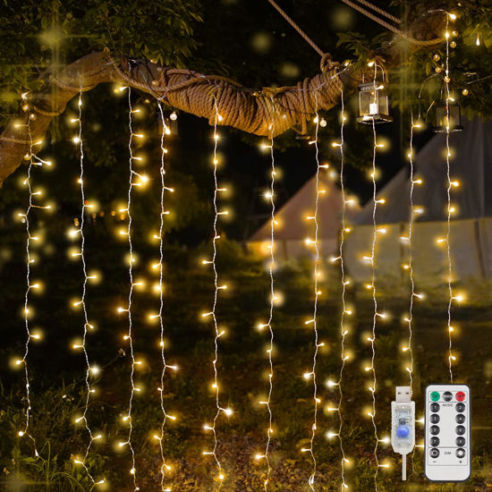 Picture of suddus Curtain Lights for Bedroom, 200 Led Hanging String Lights Outdoor, Fairy Curtain Lights Indoor for Christmas, Dorm, Wall, Backdrop, Window, Wedding, Party, Brithday Decor, Warm White
