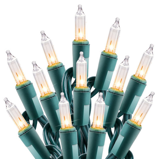 Picture of Clear Christmas String Lights 100 Count 25 Feet Incandescent Bulb Mini Lights for Indoor Xmas Tree Garland Birthday Wedding Party Festival Decoration, Green Wire