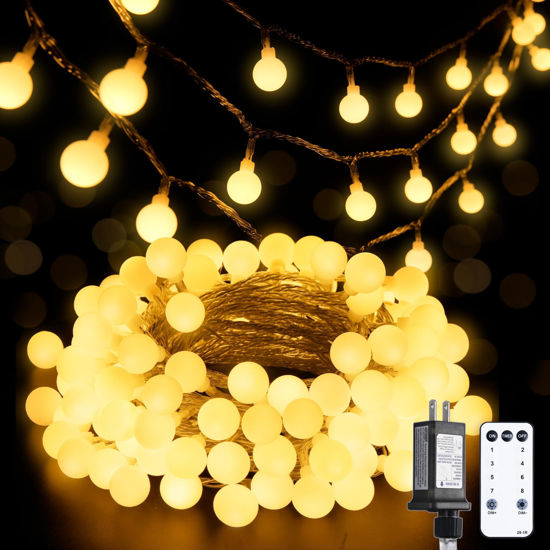 Picture of JMEXSUSS 100 LED Connectable Globe String Lights Indoor Bedroom, 33ft Warm White Christmas String Lights Plug in with Remote, 8Mode Hanging Fairy Lights Outdoor for Room Classroom Party Decor