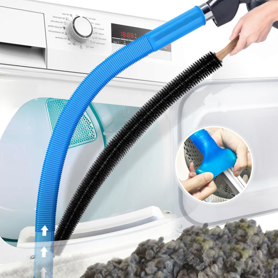 Picture of PetOde 2 Pieces Dryer Vent Cleaner Kit Compatible with All Vacuum Cleaner, Dryer Lint Brush and Vacuum Hose Attachment with Stretch Universal Connector, Quickly Lint Remover