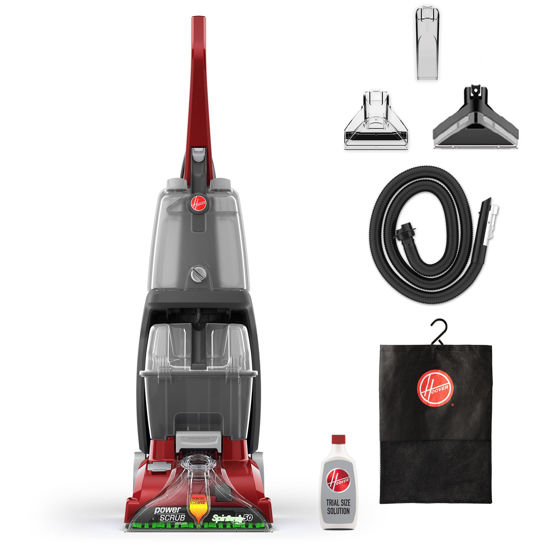 Picture of Hoover Power Scrub Deluxe Carpet Cleaner Machine, Upright Shampooer, FH50150, Red