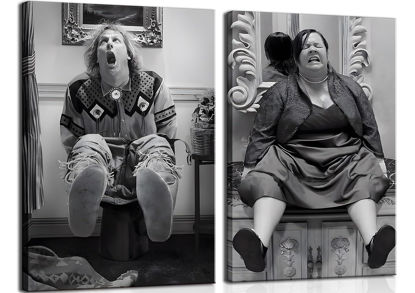 Picture of Funny Bathroom Wall Art Set of 2 - Black and White Vintage Humor Bathroom Wall Decor, Dumb And Dumber Movie Posters Bathroom Art, Funny Bathroom Decor Canvas Wall Art 12x16in Framed