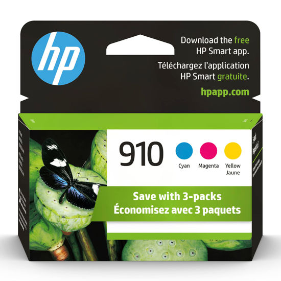Picture of HP 910 Cyan, Magenta, Yellow Ink Cartridges | Works with HP OfficeJet 8010, 8020 Series, HP OfficeJet Pro 8020, 8030 Series | Eligible for Instant Ink | 3YN97AN, 3 Count (Pack of 1)