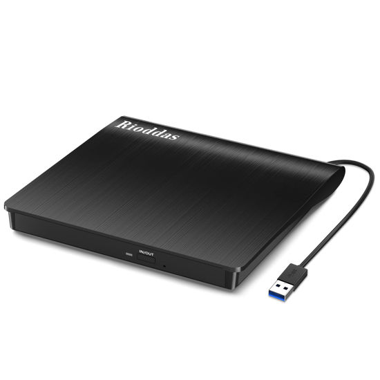 Picture of Rioddas External CD/DVD Drive for Laptop, USB 3.0 CD DVD Player Portable +/-RW Burner CD ROM Reader Writer Disk Duplicator Compatible with Laptop Desktop PC Windows Apple Mac Pro MacBook Linux