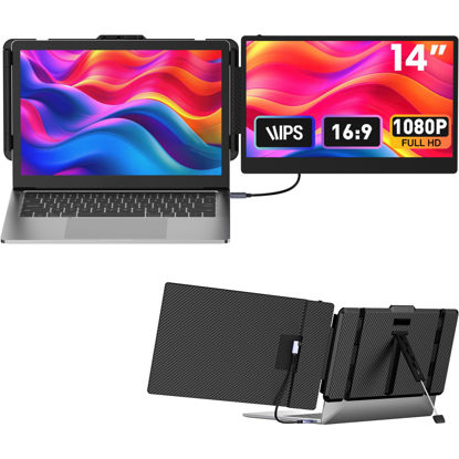 Picture of Laptop Screen Extender 14-inch, 1080P FHD Portable Monitor, Type-C/HDMI/USB-A Plug & Play, Laptop Monitor Extender fits Laptops with Screen up to 15.35" Wide, Compatible with Windows, Mac, Chrome