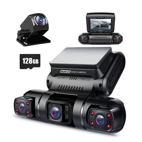 Picture of PRUVEEO 360 Degree View 4 Channel Dash Cam Front and Rear Inside Left Right, Dash Camera for Cars, Built-in GPS WiFi Night Vision, 24/7 Recording Parking Mode Monitor, Free 128G Card