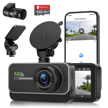Picture of Dash Cam Front and Rear,4K+1080P WiFi Dual Dash Camera for Cars with App, 3" IPS Dashboard Camera Recorder,Night Vision,24H/7 Parking Mode, Loop Recording,170° Wide Angle,Free 64GB SD Card