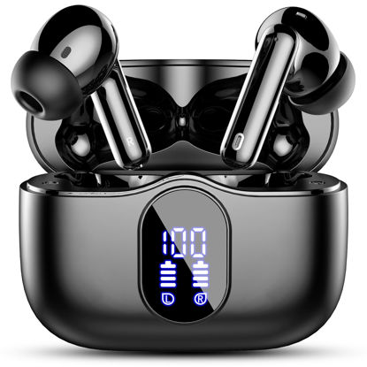 Picture of Wireless Earbuds, Bluetooth 5.4 Headphones Bass Stereo, Ear Buds with Noise Cancelling Mic LED Display, IP7 Waterproof in Ear Earphones, 36H Playtime for Laptop Pad Phones Sports Workout, Black