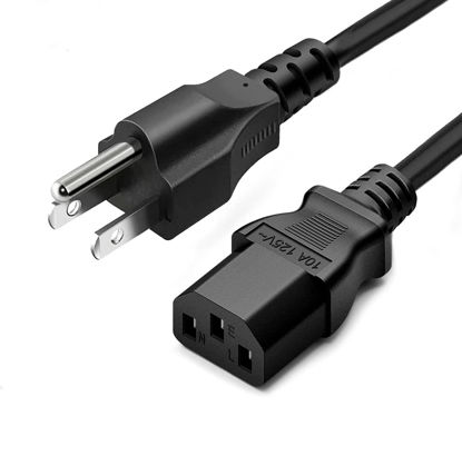 Picture of Standard 5ft (1.5m) 10 Amps 125 Volts Black 3 Prong AC Power Cord Cable for Electronics, TV, Computer, Printer, Radio, Monitor, Samsung, Dell, Vizio, LG, Asus, Laptop and More