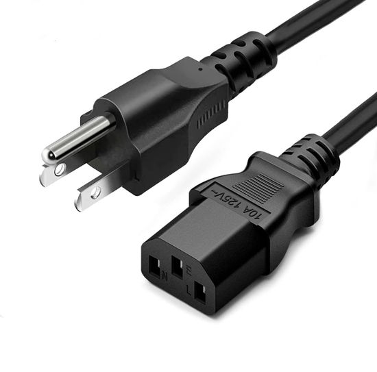Picture of Standard 5ft (1.5m) 10 Amps 125 Volts Black 3 Prong AC Power Cord Cable for Electronics, TV, Computer, Printer, Radio, Monitor, Samsung, Dell, Vizio, LG, Asus, Laptop and More