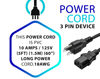 Picture of Standard 5ft (1.5m) 10 Amps 125 Volts Black 3 Prong AC Power Cord Cable for Electronics, TV, Computer, Printer, Radio, Monitor, Samsung, Dell, Vizio, LG, Asus, Laptop and More