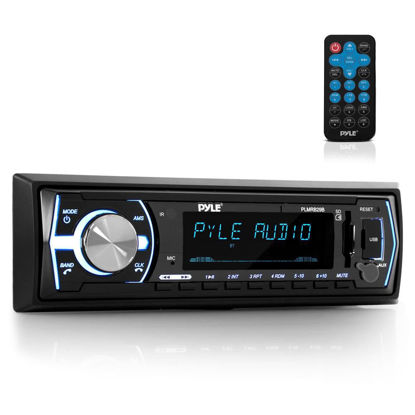 Picture of Pyle Marine Bluetooth Stereo Radio - 12v Single DIN Style Boat In dash Radio Receiver System with Built-in Mic, Digital LCD, RCA, MP3, USB, SD, AM FM Radio - Remote Control - PLMRB29B (Black)