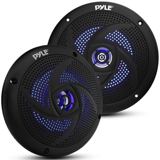 Picture of Pyle Marine Speakers - 5.25 Inch 2 Way Waterproof and Weather Resistant Outdoor Audio Stereo Sound System with LED Lights, 180 Watt Power and Low Profile Slim Style - 1 Pair - PLMRS53BL (Black)