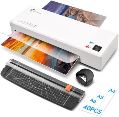 Picture of Buyounger Laminator, 4 in 1 Laminator Machine with 40 Laminating Sheets, A4 Laminating Machine Hot & Cold with Paper Trimmer & Corner Rounder, 9-Inch Personal Thermal Laminator for Home School Office