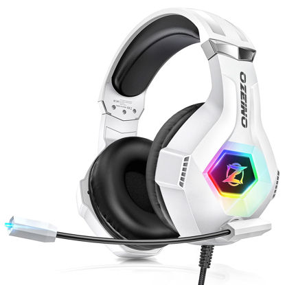 Picture of Ozeino Gaming Headset for PC, Ps4, Ps5, Xbox Headset with 7.1 Surround Sound, Gaming Headphones with Noise Cancelling Mic RGB Light Over Ear Headphones for Xbox Series X/S, Switch