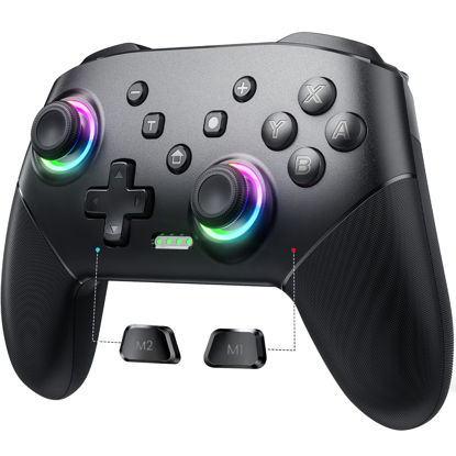 Picture of VOYEE Switch Controller Wireless, Pro Controllers Compatible with Lite/OLED/Android/iOS/PC, One-Key Pairing Gamepad with 9-Color RGB LEDs 1000mAh Battery 6-Axis Motion Wake Up Function