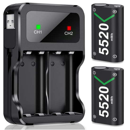 Picture of DXKK Rechargeable Batteries for Xbox One/Xbox Series X|S, Battery Pack for Xbox One S/One X/One Elite Controllers Battery, 2x5520mWh Batteries Pack for Xbox Accessories