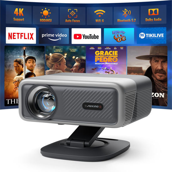 Picture of [Netflix Officially&AI Auto Focus]AuKing Smart Projector with Wifi and Bluetooth,Auto Focus&Keystone Projector 4K, 3D DoIby Audio, 800ANSI Outdoor Projector with Omnidirectional Rotating Stand(Grey)
