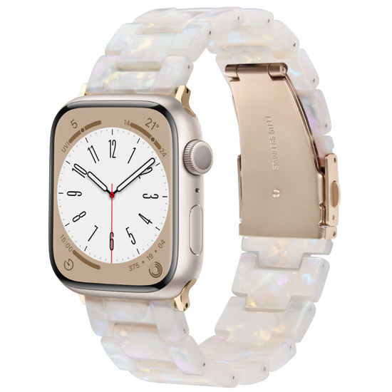 Picture of V-MORO Resin Band Compatible with Series 7/8/9/10 Apple Watch Bands 41mm/40mm/38mm/42mm Fashion Strap for iWatch Series 6/5/4/3/2/1/SE Lightweight Bracelet Wristband Replacement Women(Aurora White)