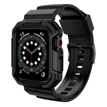 Picture of OROBAY Compatible with Apple Watch Band 45mm/44mm/42mm with Case, Shockproof Rugged Band Strap for iWatch SE2 SE Series 9/8/7/6/5/4/3/2/1 with Bumper Case Cover Men Women, Matte Black