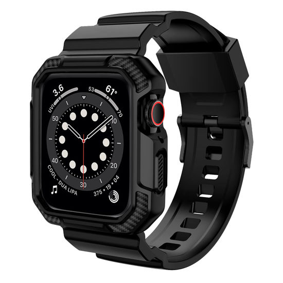 Picture of OROBAY Compatible with Apple Watch Band 45mm/44mm/42mm with Case, Shockproof Rugged Band Strap for iWatch SE2 SE Series 9/8/7/6/5/4/3/2/1 with Bumper Case Cover Men Women, Matte Black